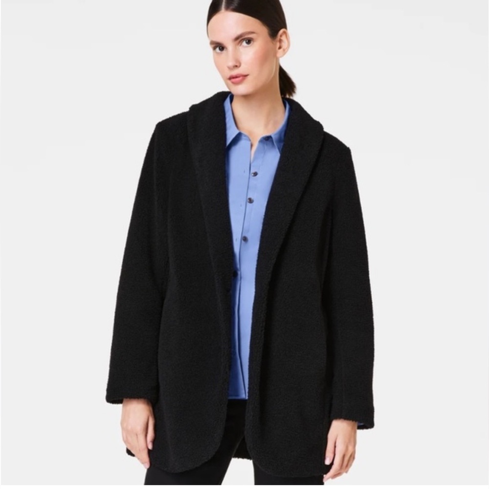 SPANX Cozy Teddy Sherpa Fleece Blazer Jacket Black Women’s Size Small NWT